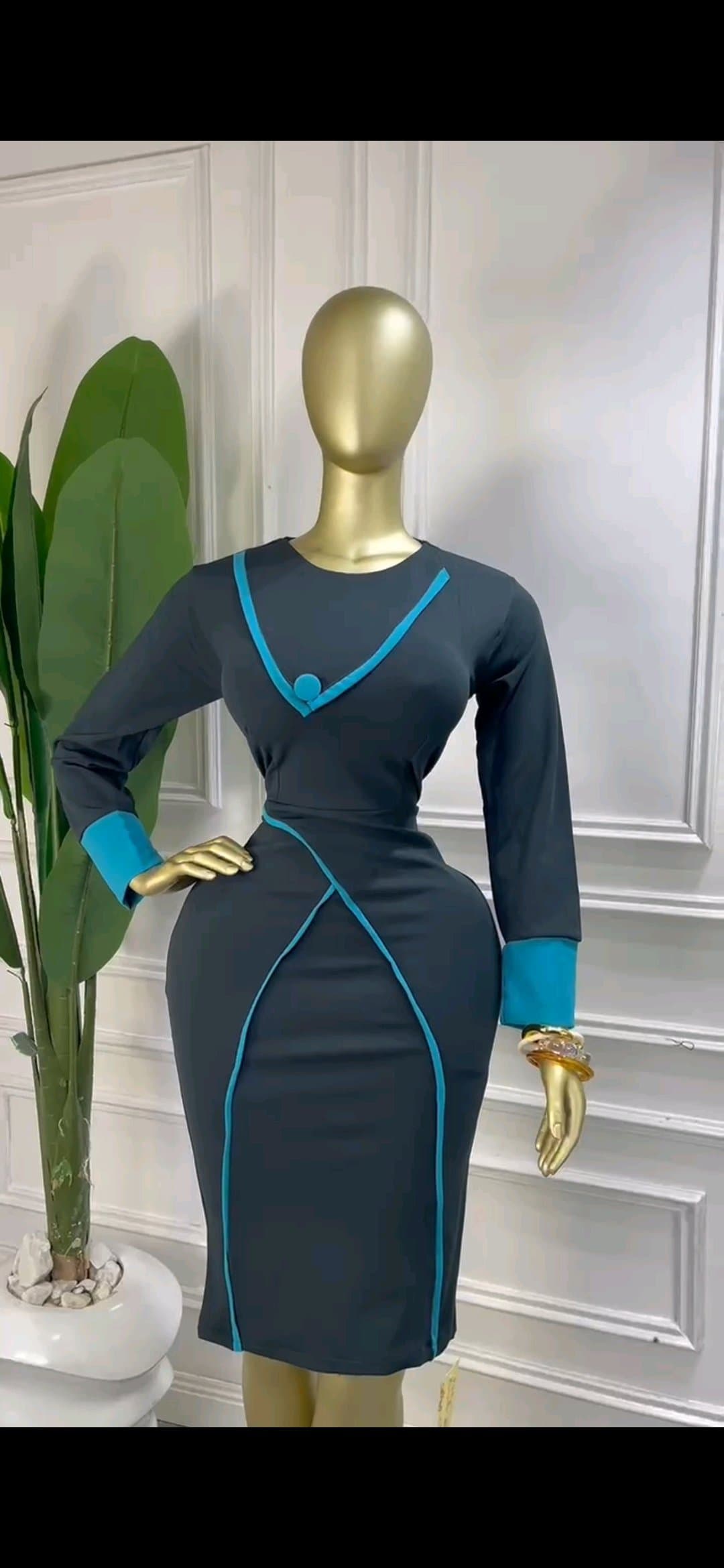 Charcoal Grey & Turquoise Trim Bodycon Dress*