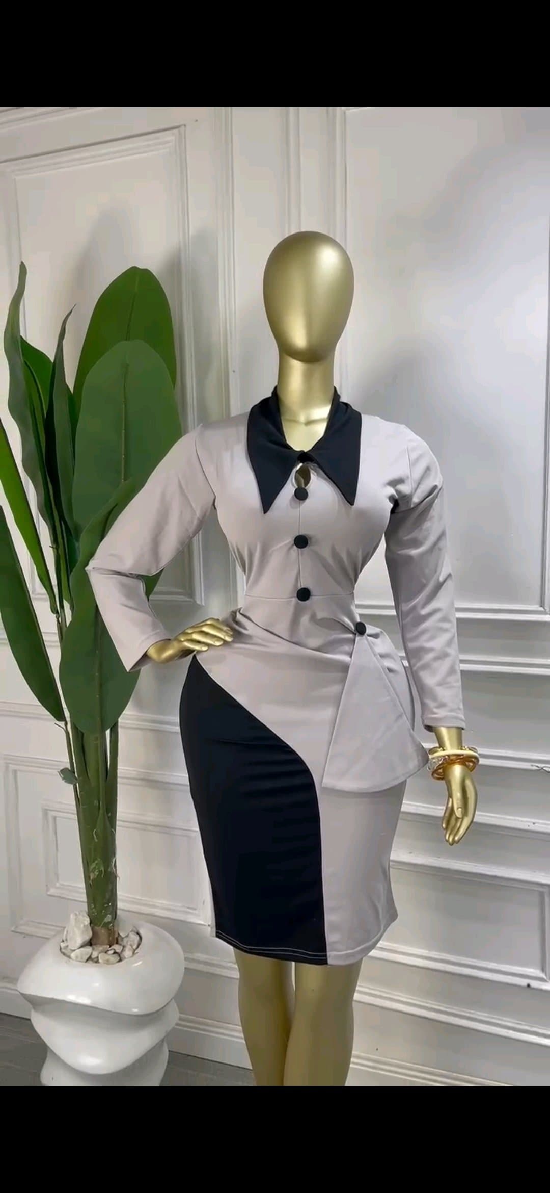 Grey & Black Two-Tone Peplum Midi with Collar*