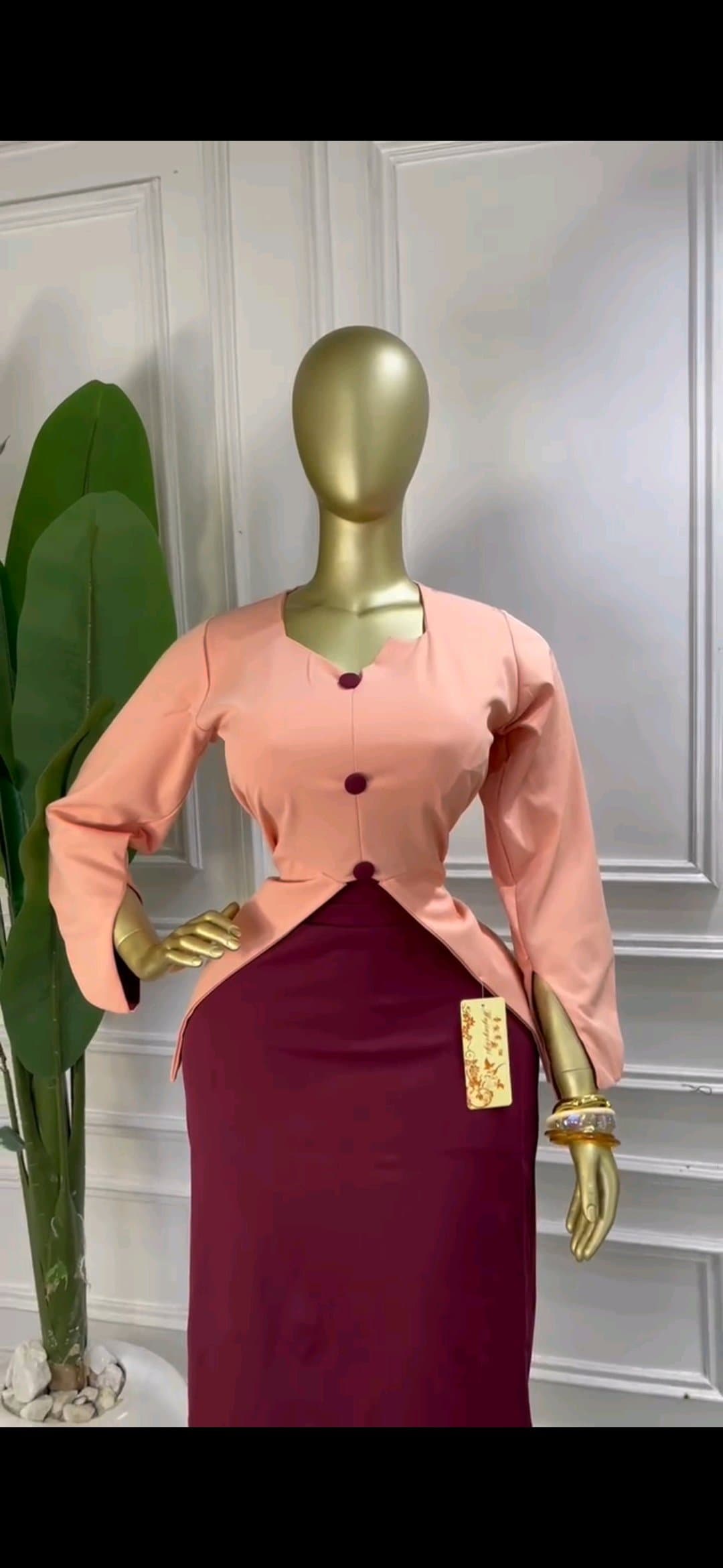Peach & Wine Two-Tone Peplum Midi*