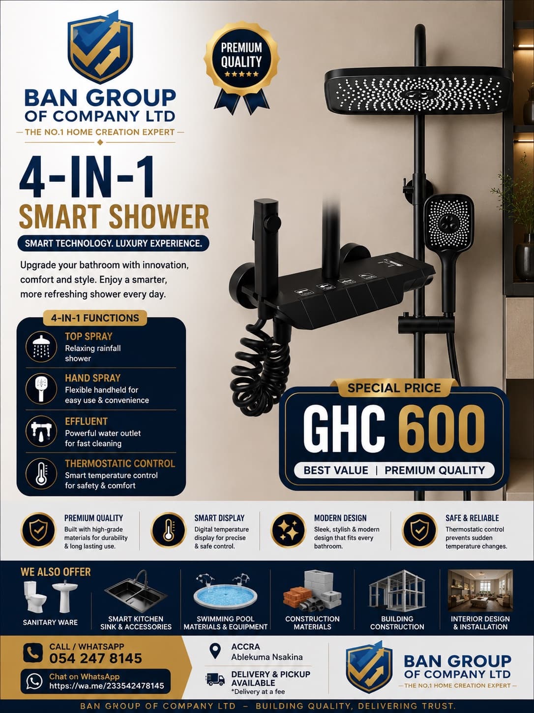 4In1 piano shower black