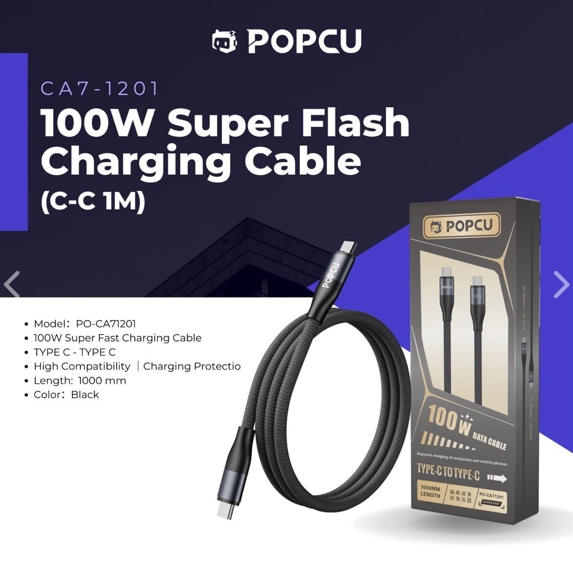 100W Super Flash Charging Cable(C-C 1M)