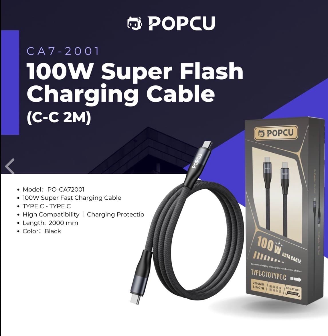 100W Super Flash Charging Cable(C-C 2M)