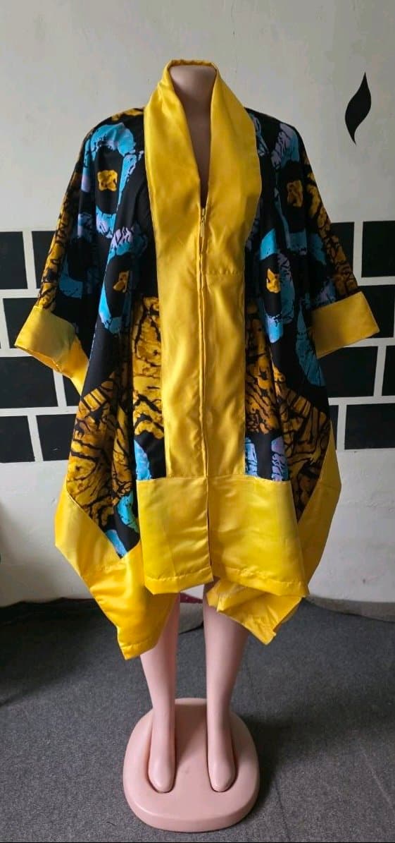 Plain material and Ankara Kimono Jacket
