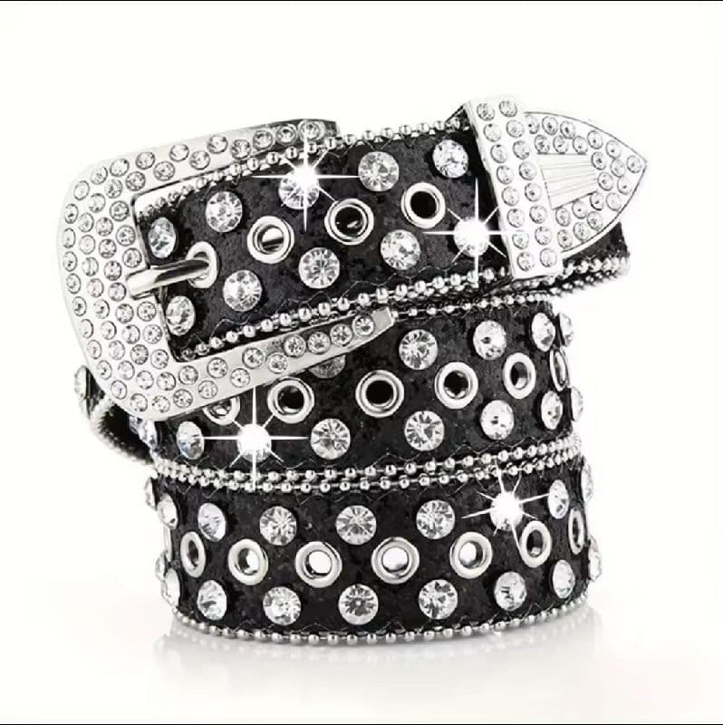Hip Hop Rhinestone Y2K Belts Trendy Solid Color Sparkling PU Leather Belt Cowboy Cowgirl Jeans Pants Belt For Women Girls