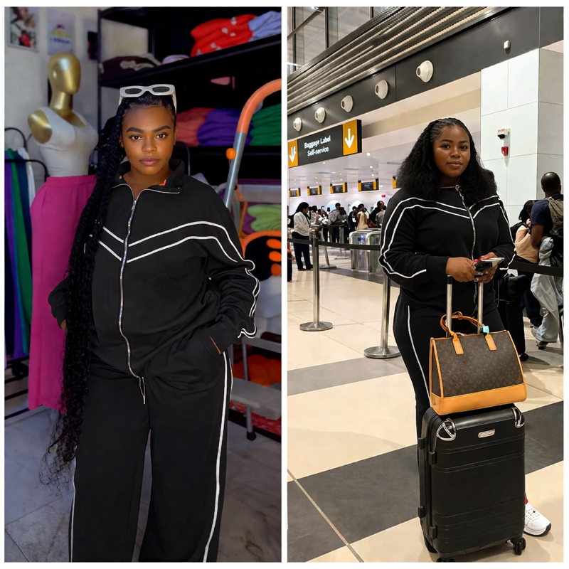 Black Unisex traveling set full length