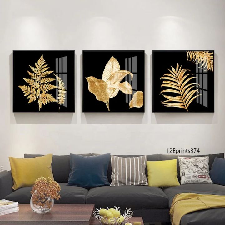 Golden Botanical Elegance Wall Art Set (3-Piece)