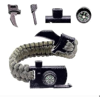 5 in 1 Multipurpose Professional Survival Bracelet Compass Whistle Flint Stone