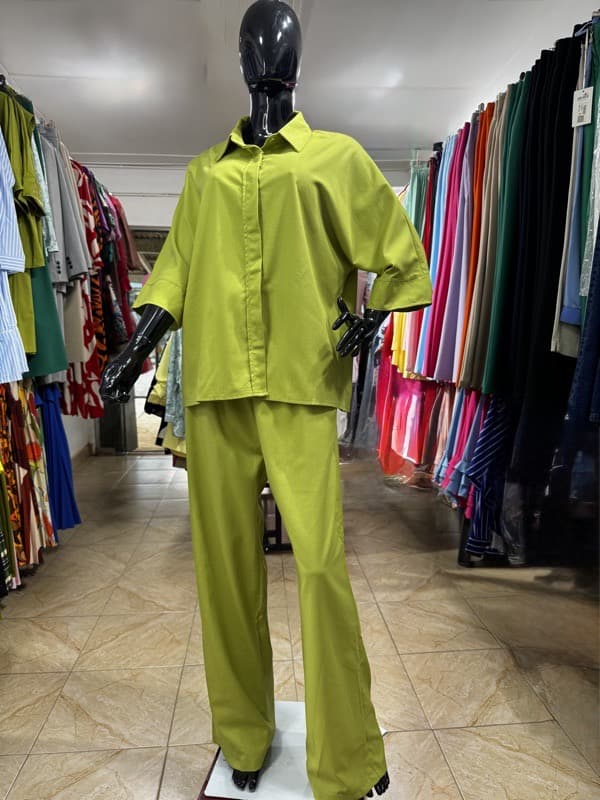 green linen two piece