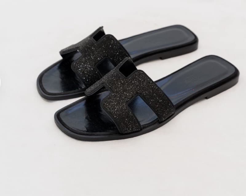 Hermès Black Crystal Oran Sandals 37.5