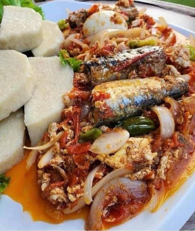 boiled yam with egg stew