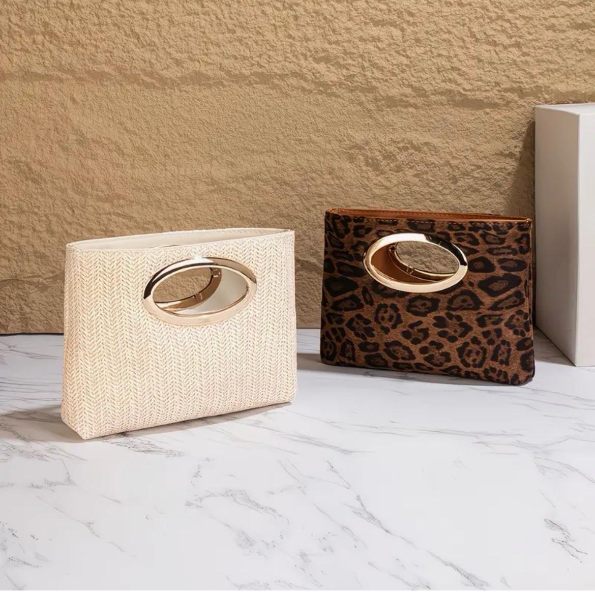 Oval Ring Handle Textured Clutch