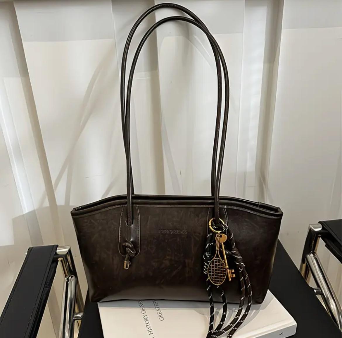 Retro East-West Tote Bag with Tennis Racket Charm