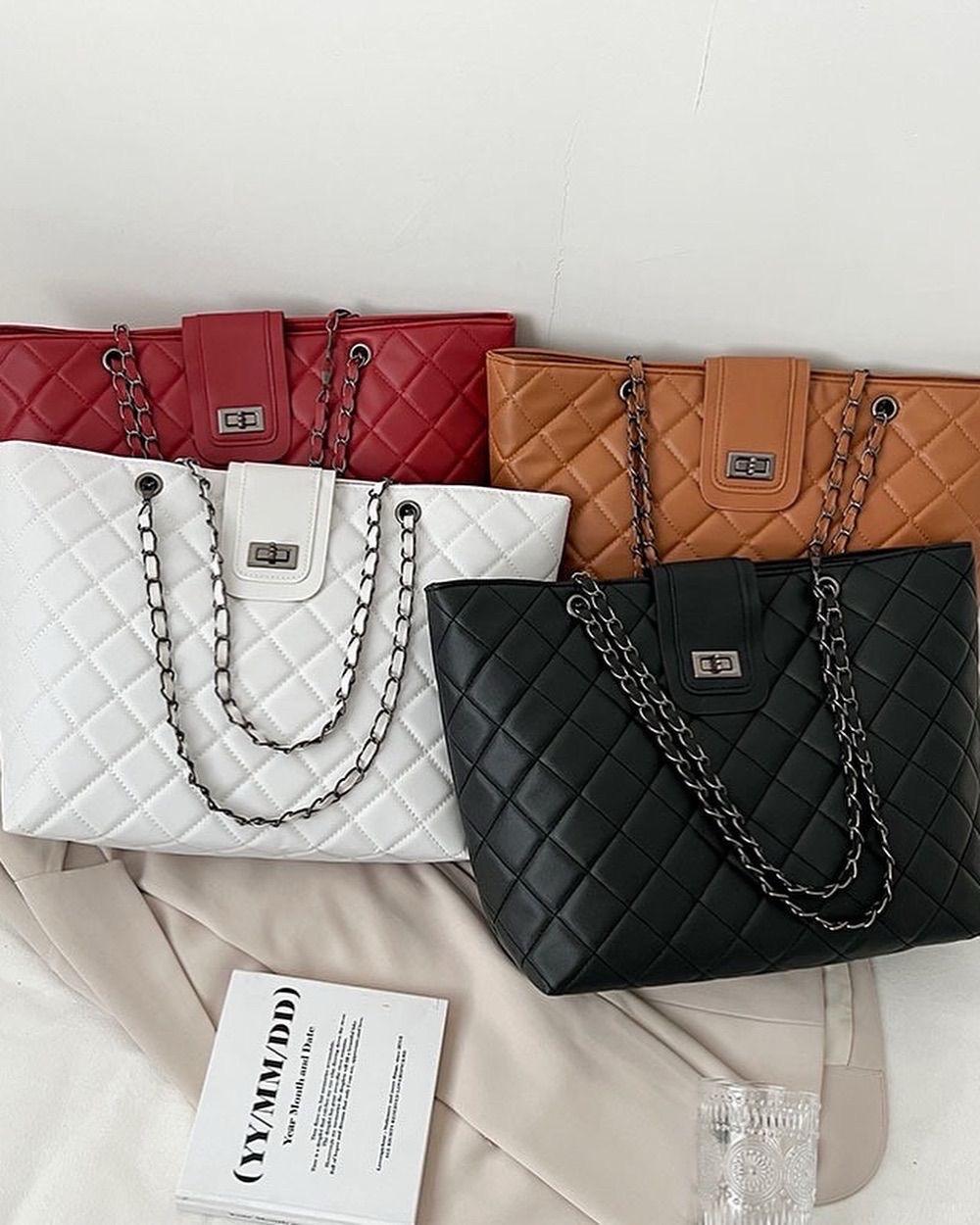 Diamond Quilted Chain Strap Tote Bag