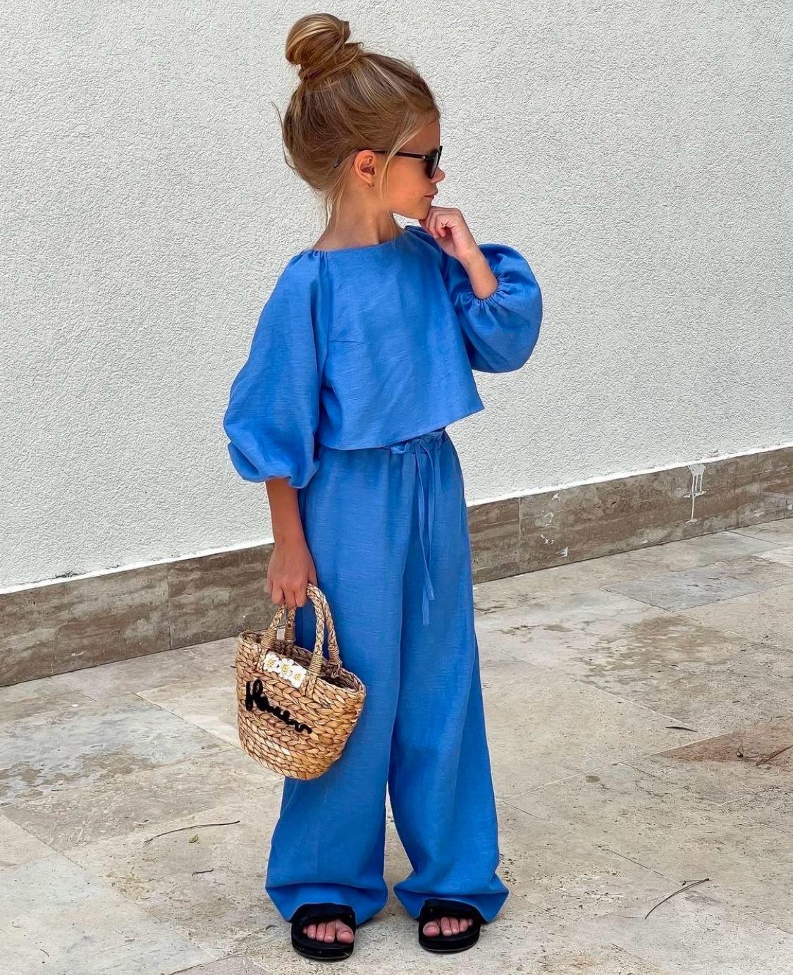 Palazzo Set with Bishop Sleeve Crop Top