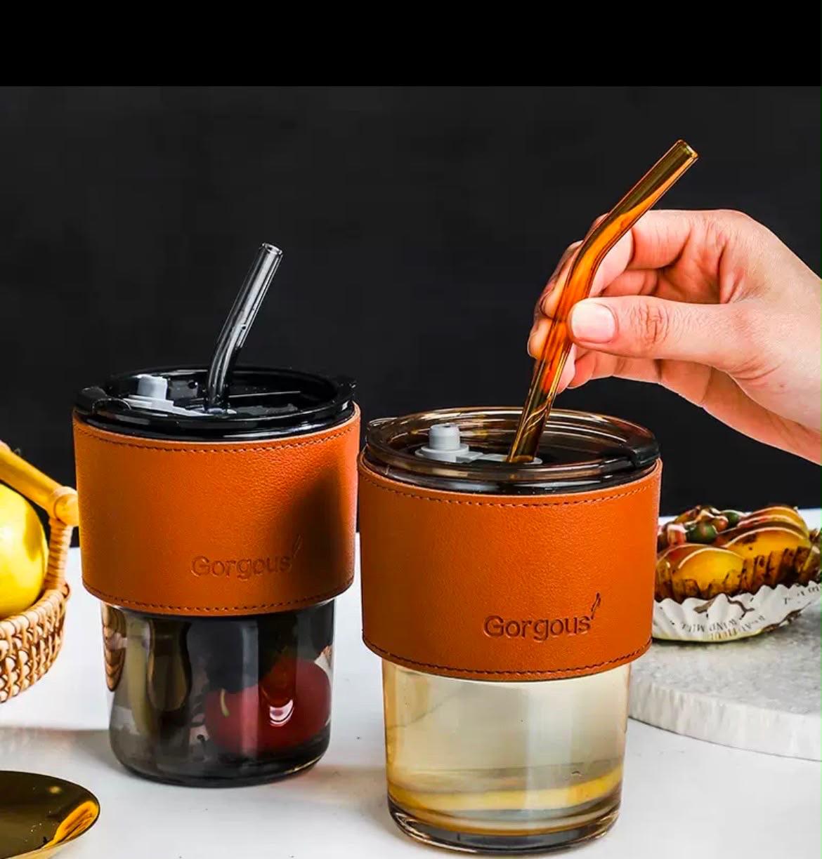 glass cup with straw