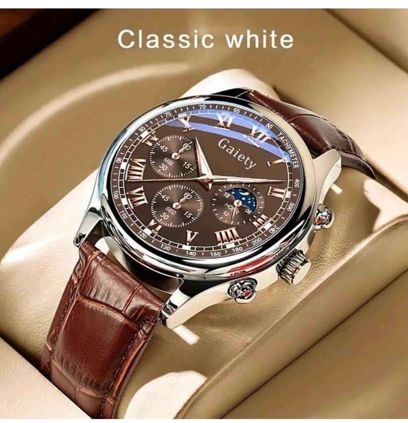 GAIETY Men'S Luxury Quartz Watch with Faux Leather Strap - Classic Dial, Roman Numerals, Date Display, Alloy Case, Business Casual Style for Men