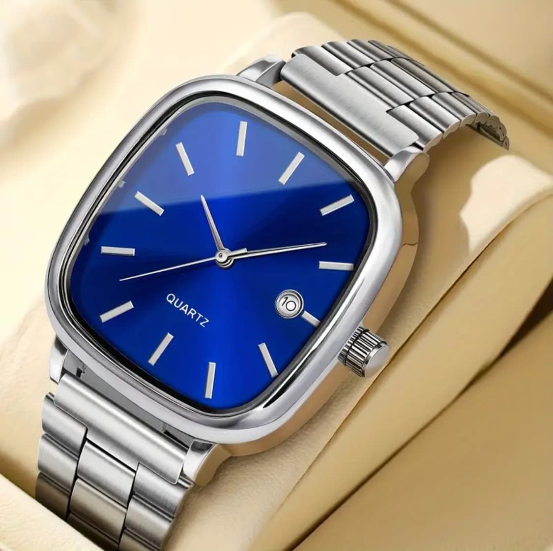 Large Square Dial Watch- Silver/Blue