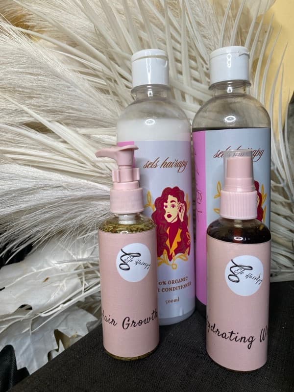 shampoo 500ml, conditioner 500ml, hair oil and mist