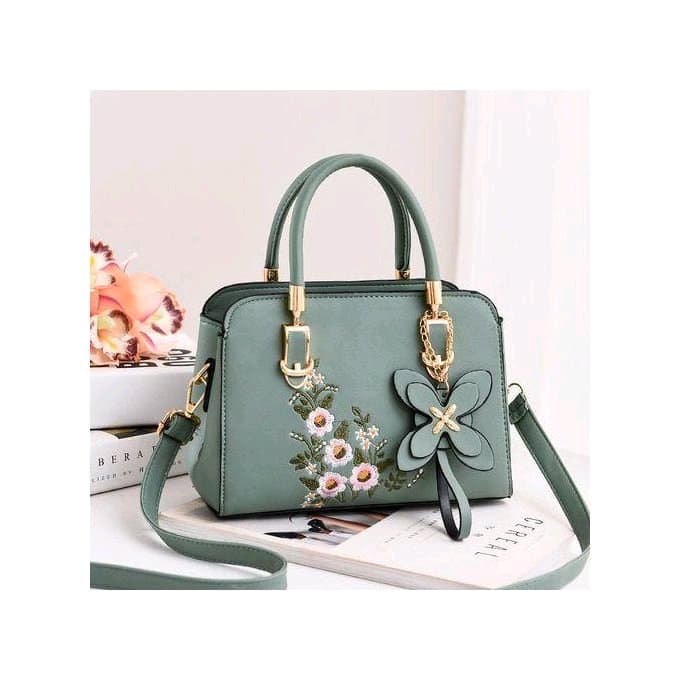 Women’s Embroidered PU Leather Handbag (Green – Shoulder & Crossbody Bag)