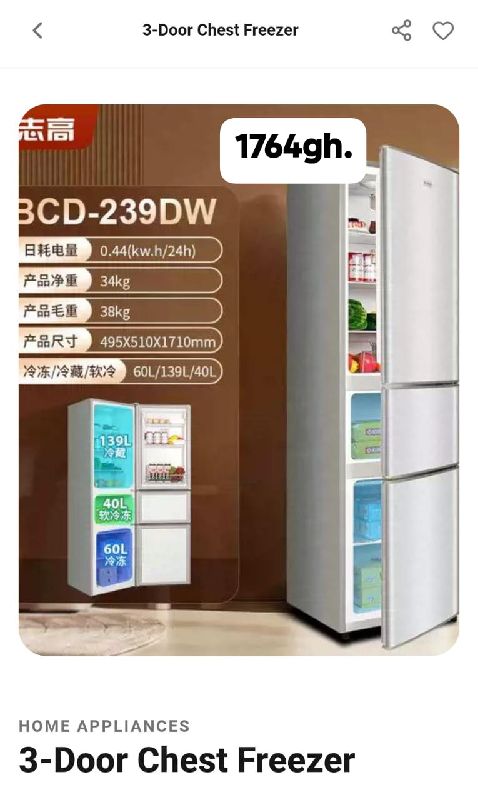 3- door chest fridge