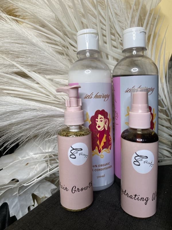 shampoo 500ml, conditioner 500ml, hair oil and mist