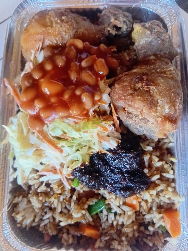 Plate of Fried rice and chicken